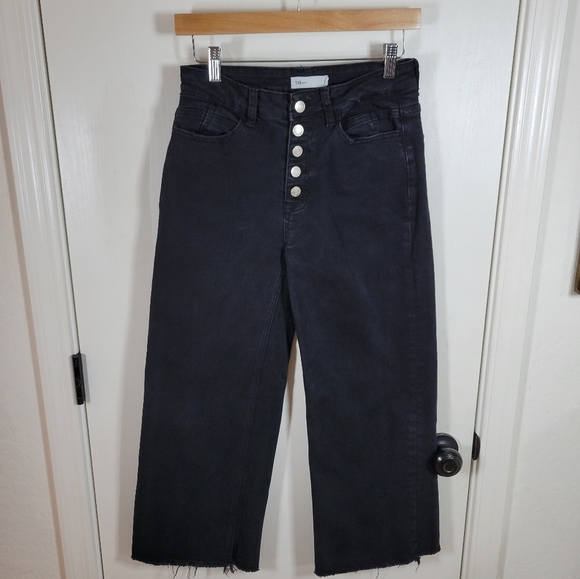TNR Black Wide Leg High Rise Crop Jeans Size 27 Tencel Cotton Blend - Picture 1 of 9